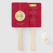 Éventail Élégant Crimson rouge or luxueux Programme Royal (Devant et derrière)