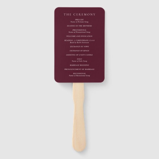 Éventail Elegant Deep Burgundy Classic Wedding Program (Dos)