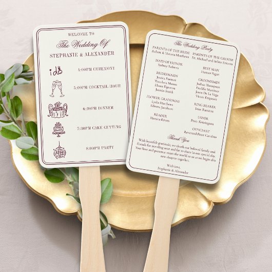 Éventail Elegant Deep Burgundy & Ivory Wedding Program 