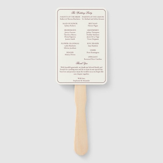 Éventail Elegant Deep Burgundy & Ivory Wedding Program  (Dos)