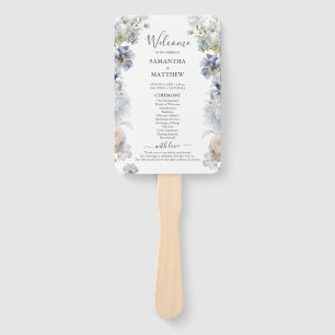 Éventail Élégant Dusty Blue Floral Programme de mariage à l