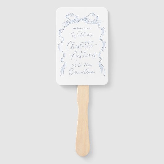 Éventail Élégant Dusty Blue Main Drawn Bow Wedding Programm (Devant)