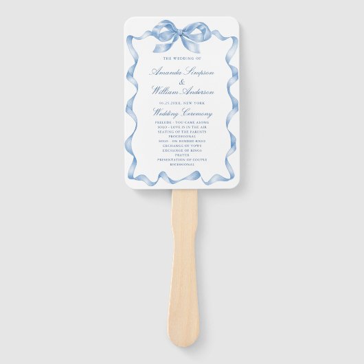 Éventail Élégant Dusty Blue Main Drawn Bow Wedding Programm (Devant)