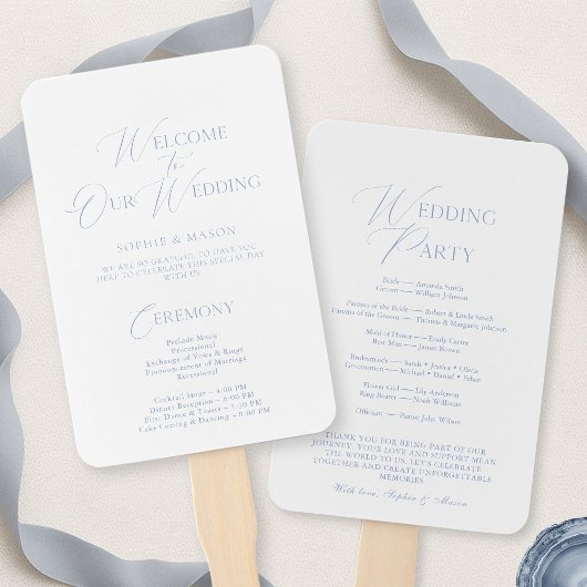 Éventail Elegant Dusty Blue Wedding Program & Welcome Sign