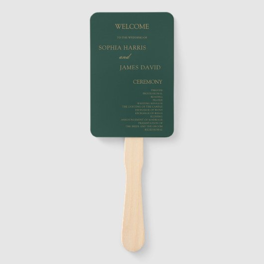 Éventail Élégant Emerald Green Gold Programme de mariage mi (Devant)
