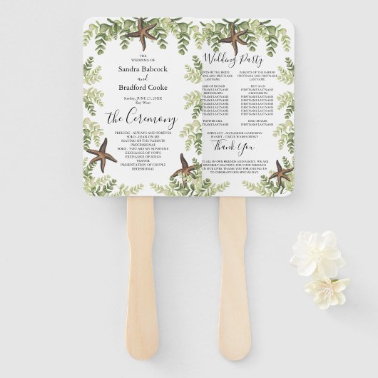 Éventail Elégant Eucalyptus Beach Starfish Wedding Programm (Devant et derrière)