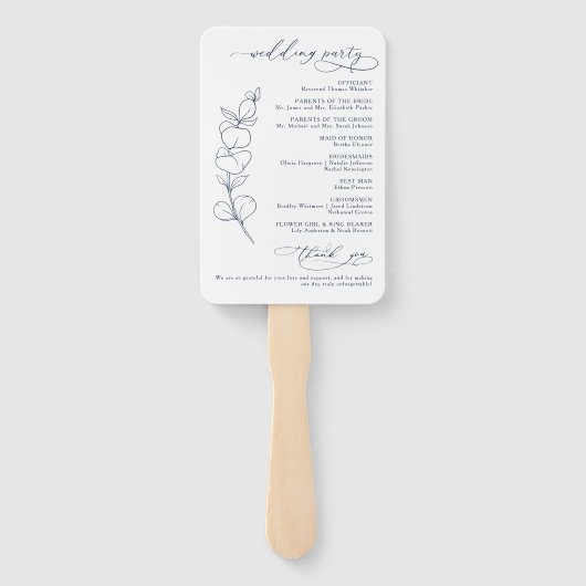 Éventail Elegant Eucalyptus Navy Blue Wedding Program (Dos)