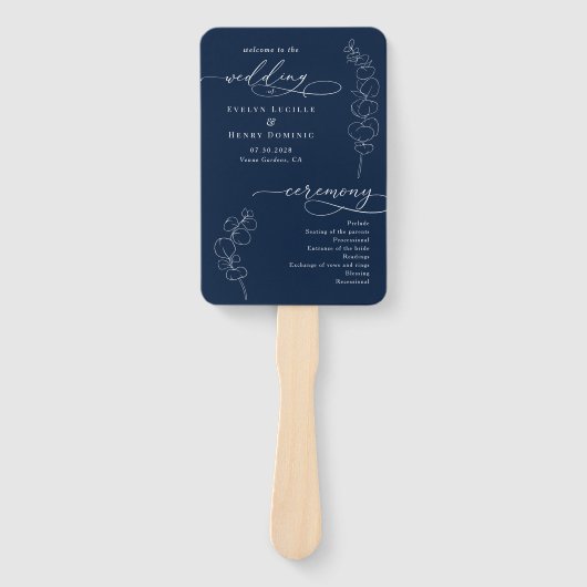 Éventail Elegant Eucalyptus Navy Blue Wedding Program (Devant)