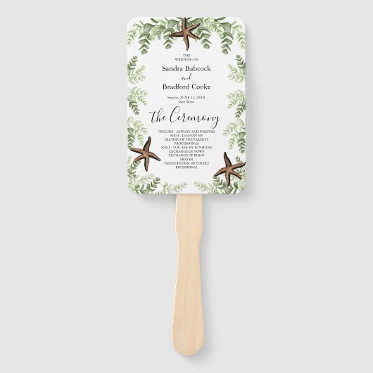 Éventail Elégant Eucalyptus Starfish Programme de mariage (Devant)