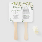 Éventail Elégant Eucalyptus White Roses Programme de mariag (Devant et derrière)