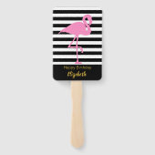 Éventail Elégant Flamant rose rose sur bandes noir et blanc (Dos)