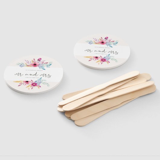 Éventail Élégant Floral Mr & Mrs Mariage | Ventilateurs (Non-assemblé)