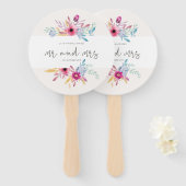 Éventail Élégant Floral Mr & Mrs Mariage | Ventilateurs (Devant et derrière)