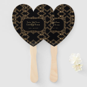 Éventail Elégant Gold Black Great Gatsby 1920 Mariage