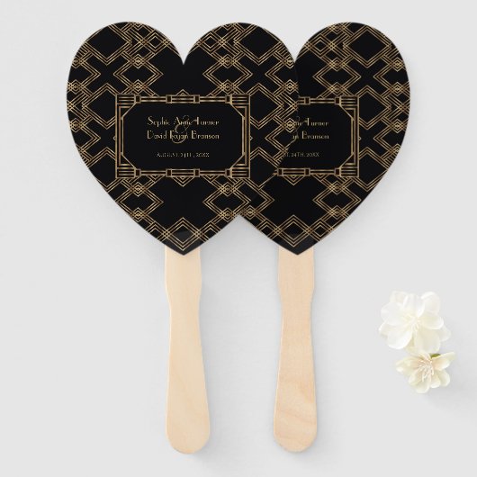 Éventail Elégant Gold Black Great Gatsby 1920 Mariage (Devant et derrière)