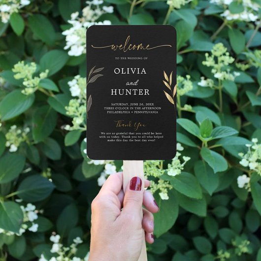 Éventail Élégant Gold Calligraphy Programme de mariage