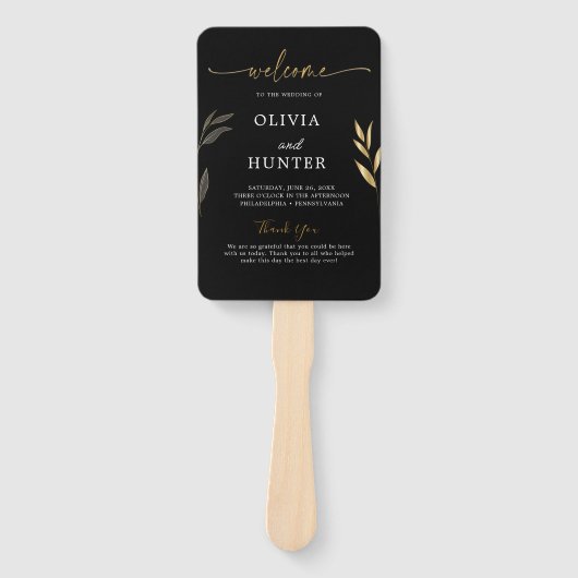Éventail Élégant Gold Calligraphy Programme de mariage (Devant)