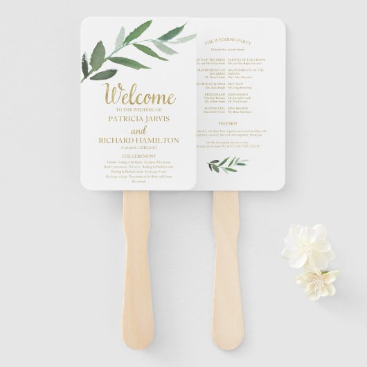 Éventail Élégant Gold Foil Verdure Programmes de mariage (Devant et derrière)