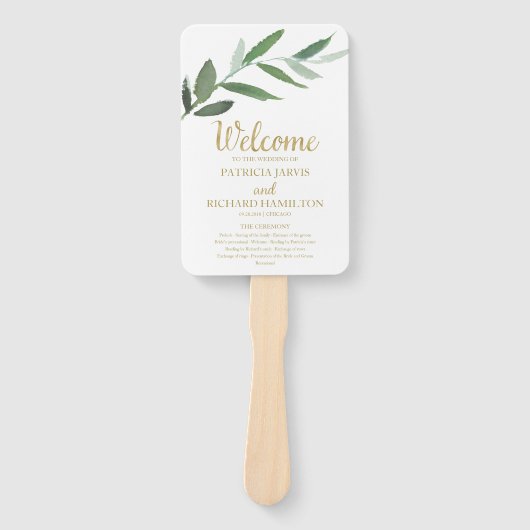 Éventail Élégant Gold Foil Verdure Programmes de mariage (Devant)