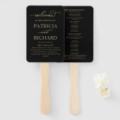 Éventail Élégant Gold Script programme de mariage Noir (Devant et derrière)