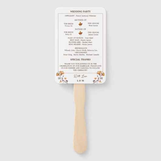 Éventail Elégant Golden Autumn Leaf Wedding Programme (Dos)