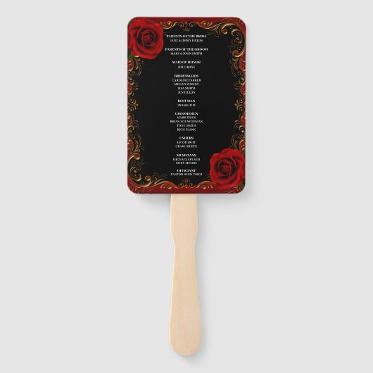 Éventail Élégant Goth Red Roses Programme de mariage Fans (Dos)