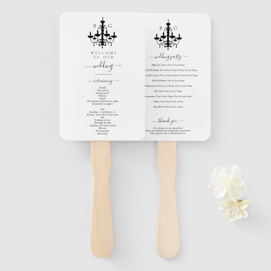 Éventail Élégant lustre noir blanc Mariage (Devant et derrière)