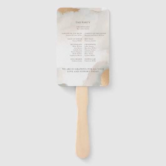 Éventail Elégant Mariage Abstrait Aquarelle Or (Dos)