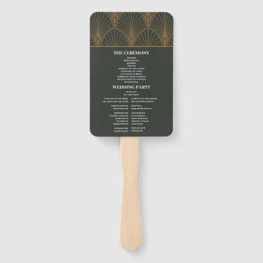 Éventail Élégant Mariage Art Déco Gold Green (Dos)