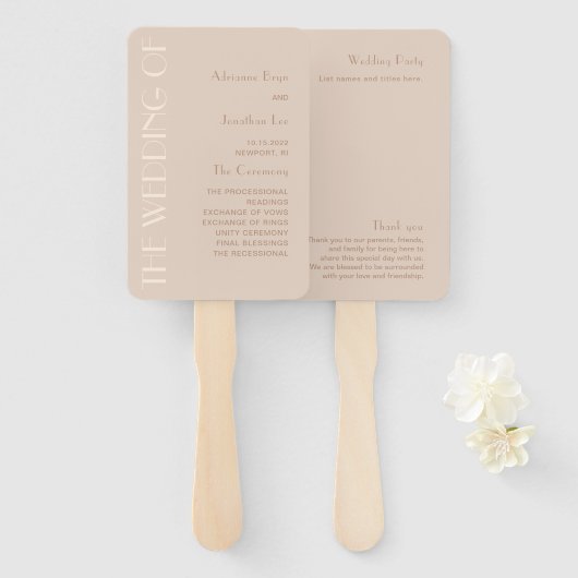 Éventail Élégant Mariage beige (Devant et derrière)