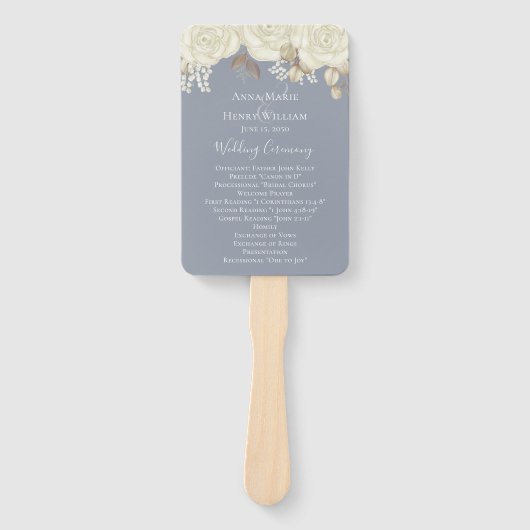 Éventail Élégant mariage blanc or aquarelle programme (Devant)