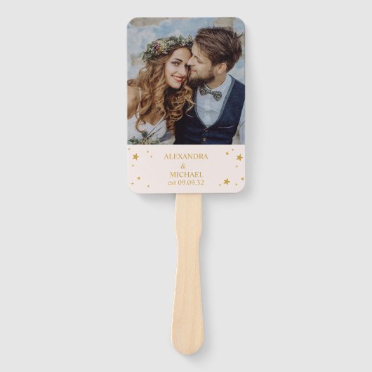 Éventail Élégant Mariage céleste rose et or (Devant)