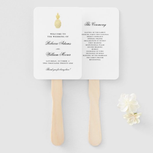 Éventail Élégant Mariage d'ananas en or (Devant et derrière)