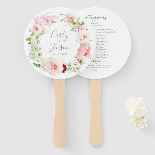 Éventail Élégant Mariage de couronne rose florale (Devant et derrière)