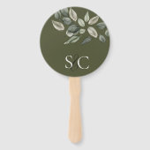 Éventail Élégant mariage feuillage vert émoussé Monogramme (Devant)