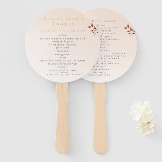 Éventail Élégant Mariage Floral moderne Blush Beige Orange (Devant et derrière)