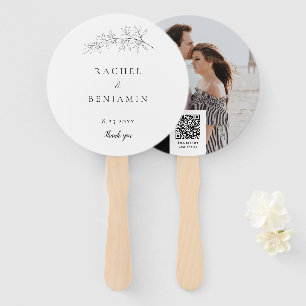 Éventail Élégant minimaliste botanique QR pour mariage