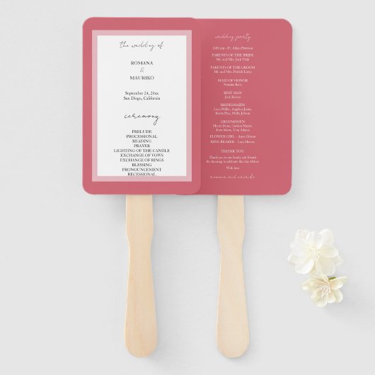 Éventail Élégant minimaliste rose profond (Devant et derrière)