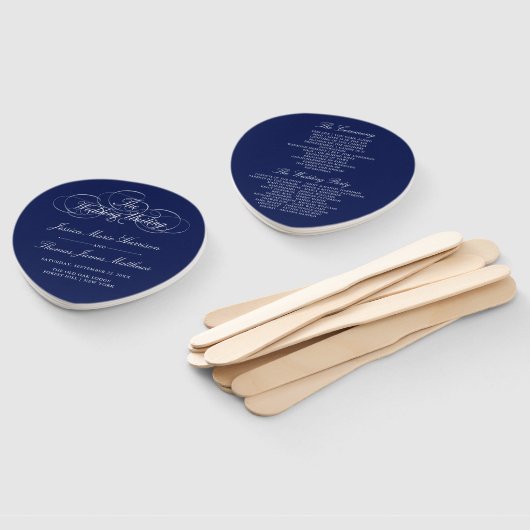 Éventail Élégant Modèle du programme de mariage bleu et bla (Non-assemblé)