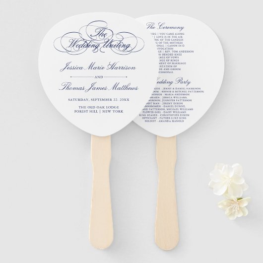 Éventail Élégant Modèle du programme de mariage bleu et bla (Devant et derrière)