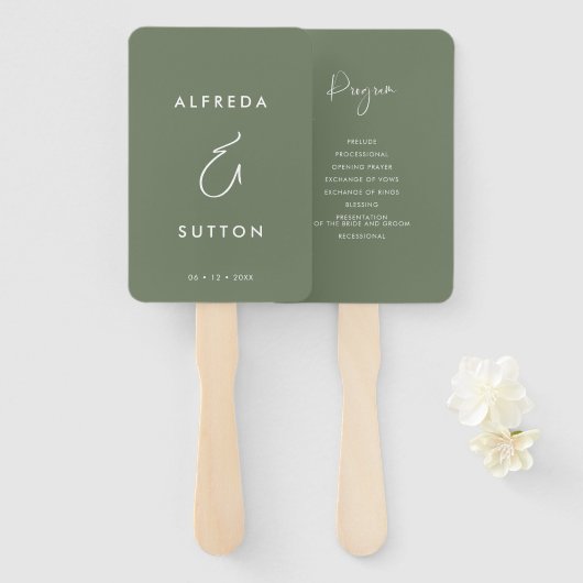 Éventail Élégant & moderne Dark Sage Green Wedding programm (Devant et derrière)