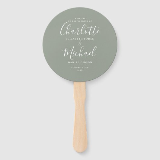 Éventail Élégant moderne Script Sage Green Wedding Programm (Devant)