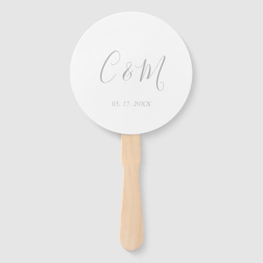 Éventail Élégant Monogramme Argent Mariage Ventilateur main (Dos)