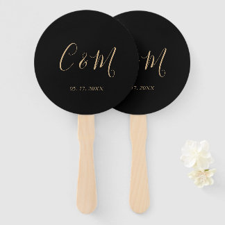 Éventail Élégant Monogramme or noir Mariage ventilateur mai