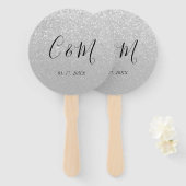 Éventail Élégant Monogramme Parties scintillant argent Mari (Devant et derrière)