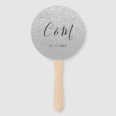 Éventail Élégant Monogramme Parties scintillant argent Mari (Devant)