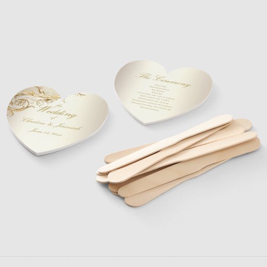 Éventail Elégant or Floral Damask Elegant Script Mariage (Non-assemblé)