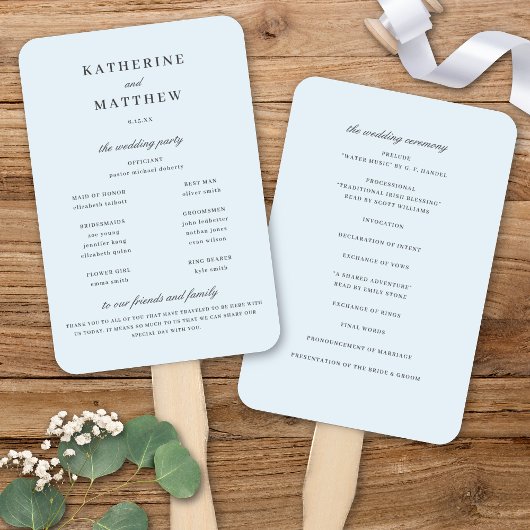 Éventail Élégant Pastel Bleu clair Mariage programme de cér