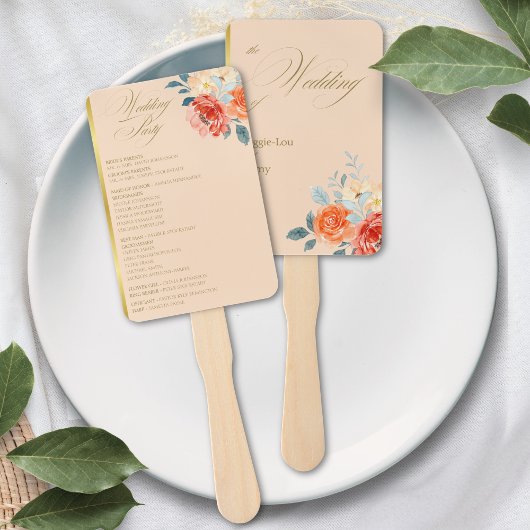 Éventail Élégant Peach Or Floral Script Wedding Programme