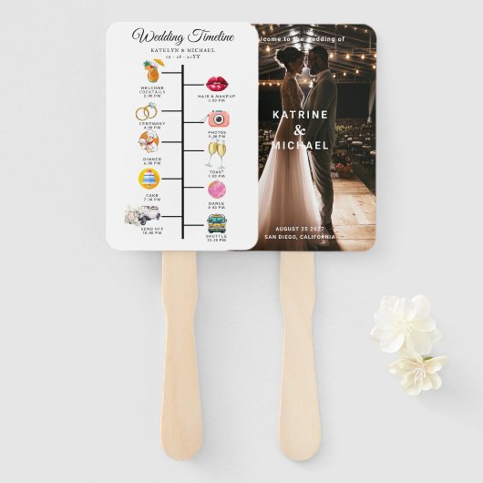 Éventail Elegant Photo Modern Wedding Program Hand Fan (Devant et derrière)